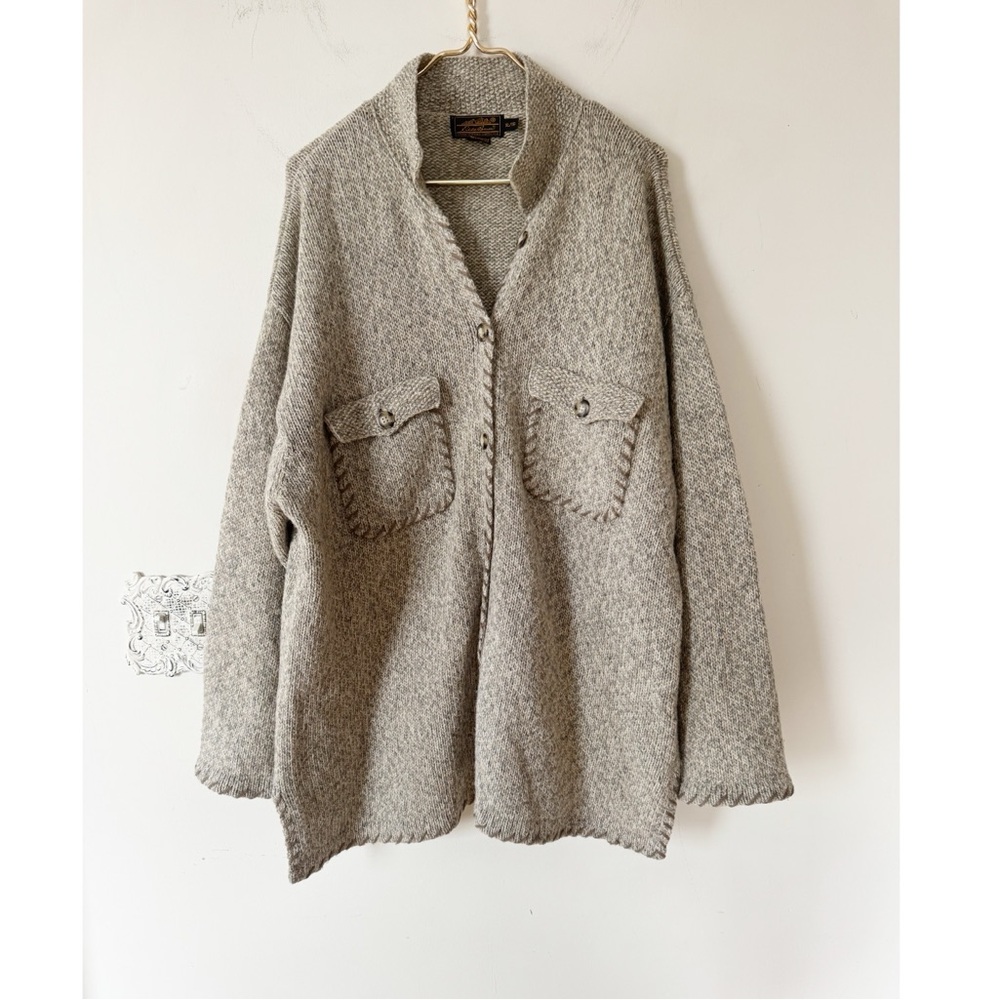 Vintage 90s Eddie Bauer Gray Wool Shirt Sweater Cardigan Jacket Shacket XL